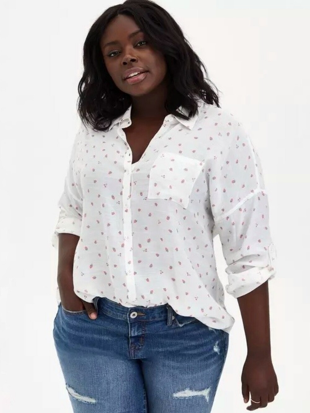 Torrid Lindsay Drop Shoulder Button Down Shirt Sweet Strawberries womens plus 3X